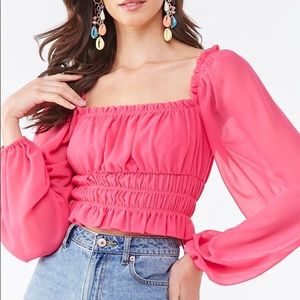 Forever 21 Fuchsia Chiffon Smocked Crop Top NWOT
